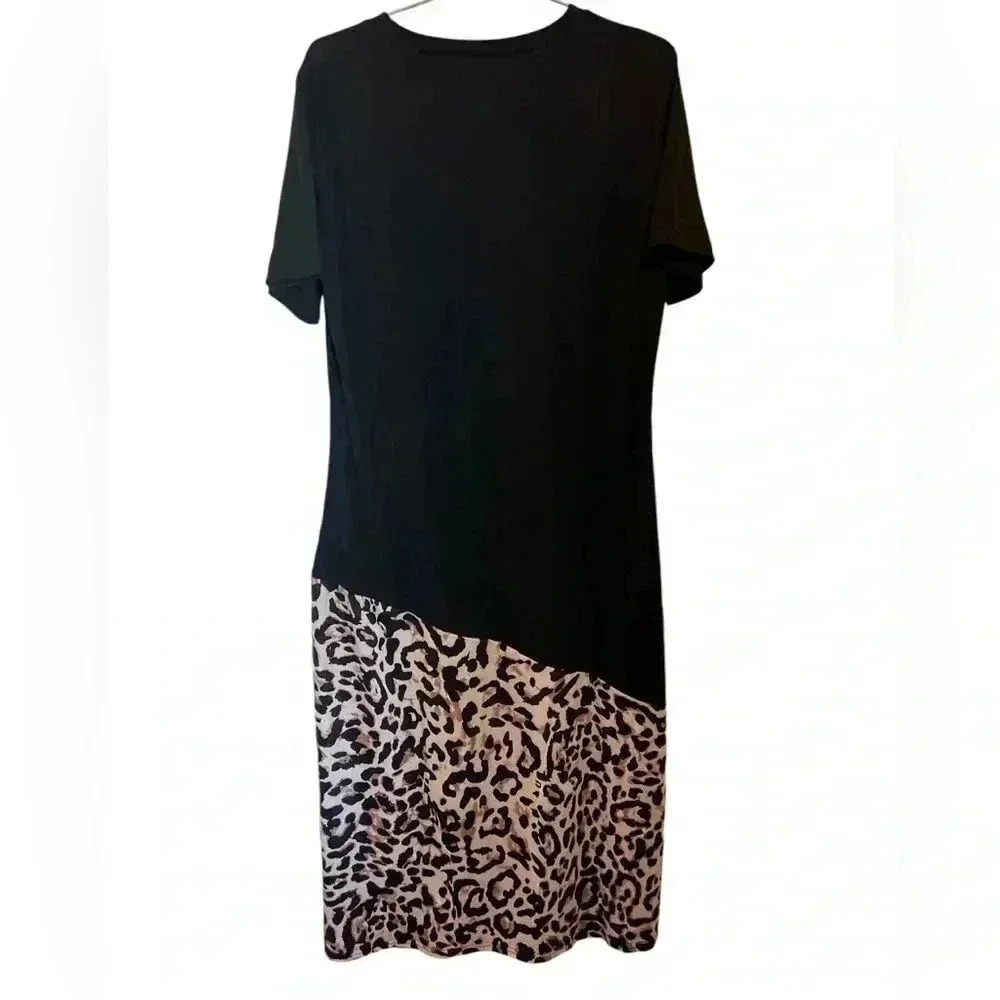 NEW Leopard Color Block Maxi Dress Size Large Casual Chic Flowy - Picture 9 of 11